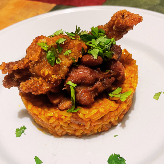 Red Beans and Jollof Rice and Fried Gator