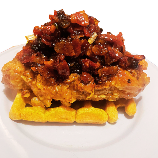 Cajun Boudin Fried Porkchop Waffle Sandwich